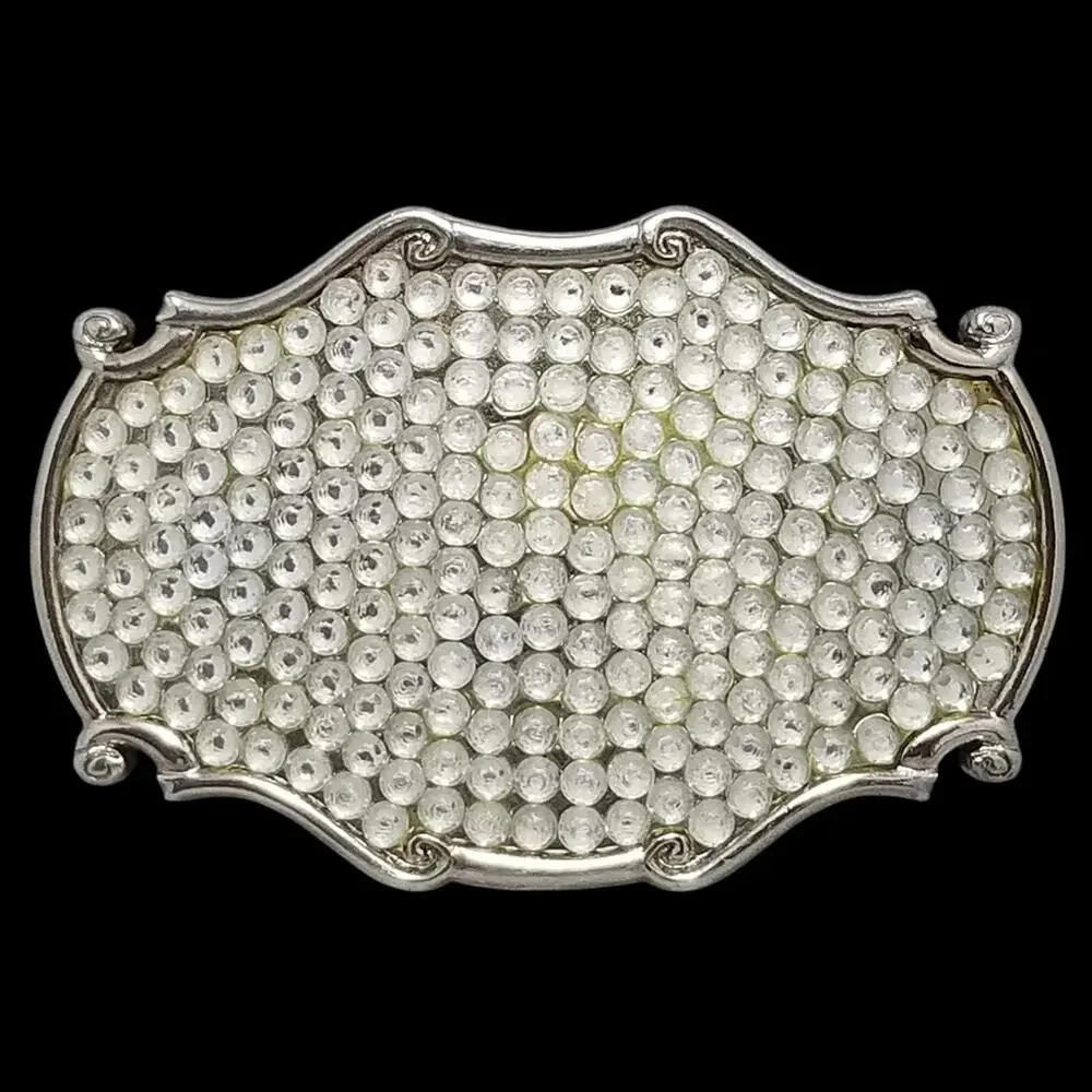 Vintage Belt Buckle Women Glamour‎ Silver Color Clear Rhinestones Western